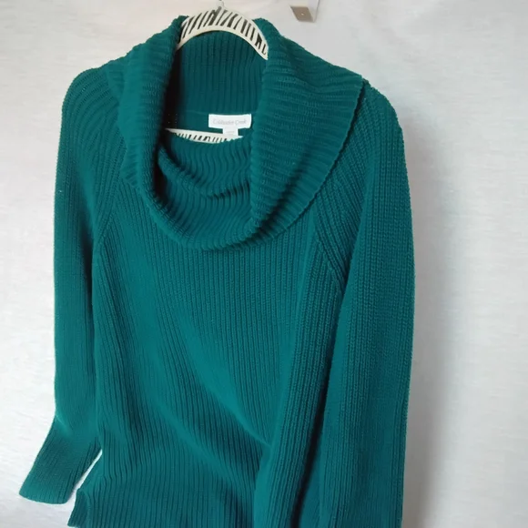 Coldwater Creek 100%Cotton Dark Teal Cowl Neck Sweater - Picture 3 of 9